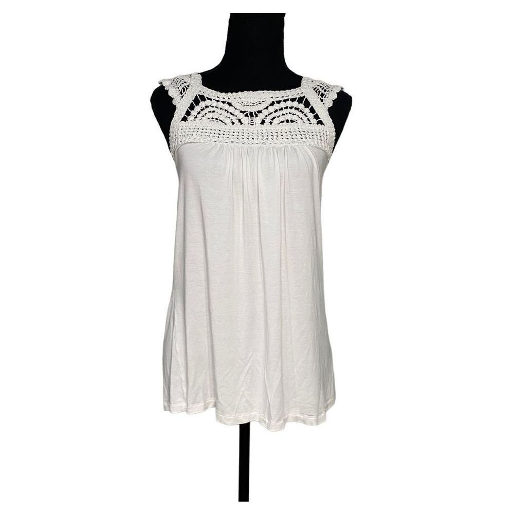 Boston Proper White Crochet Knit Tank Top